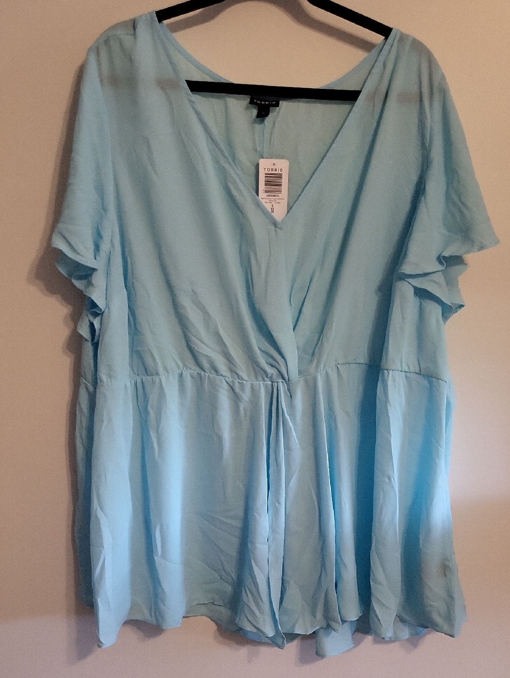 torrid 5x Georgette Flutter Sleeve Sky-Blue V-Neck Peplum Top 091